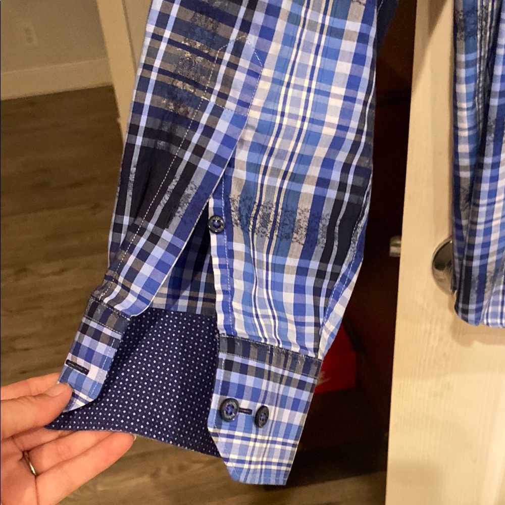 Bugatchi Blue and Black Casual Button Down Shirt - Picture 11 of 11